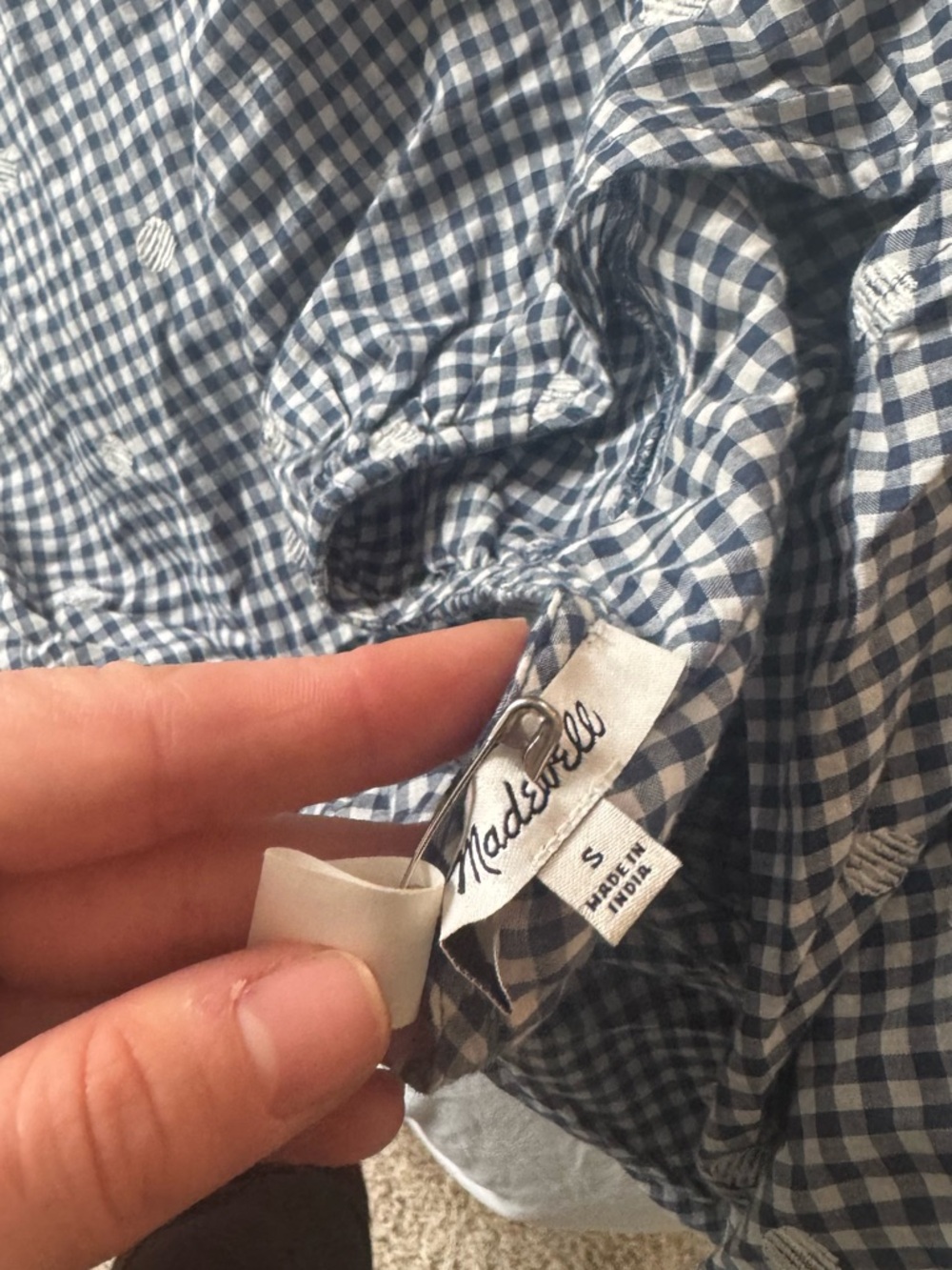 Madewell Black and White Gingham Midi Dress with Floral Dots - Picture 4 of 4
